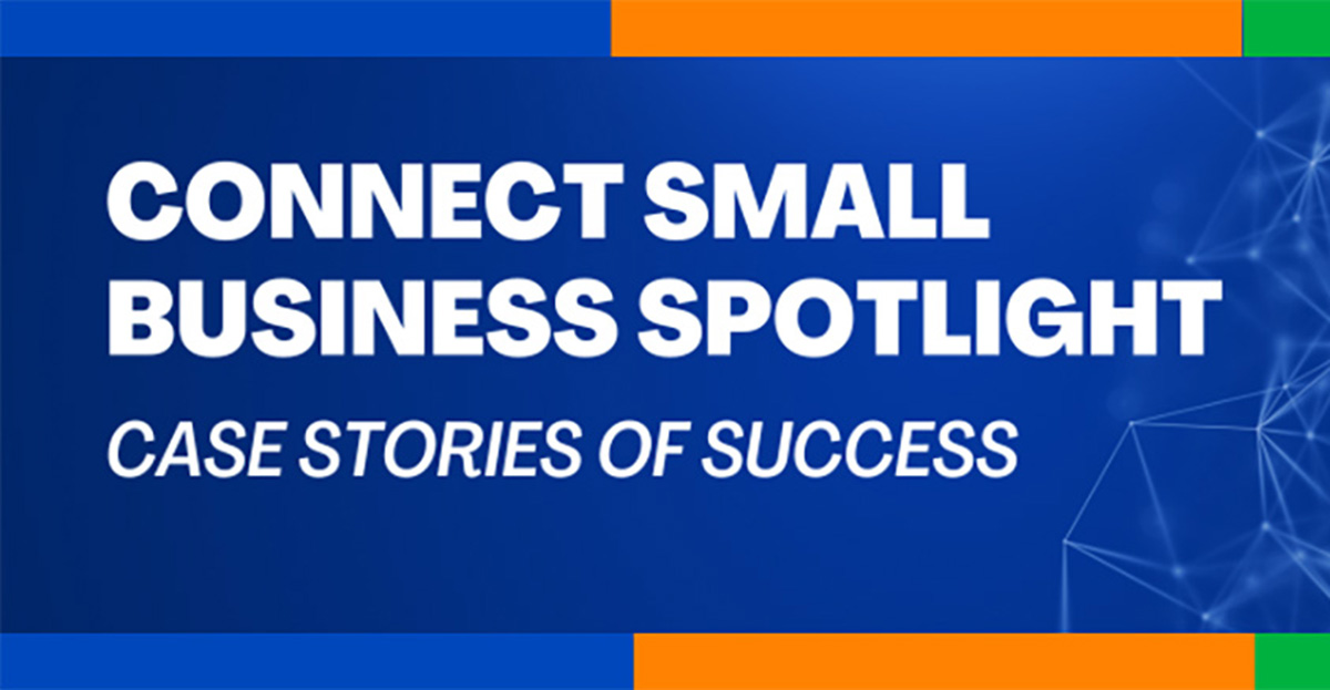 Conexon branded fiber banner with text that reads, "Connect small business spotlight case stories of success".