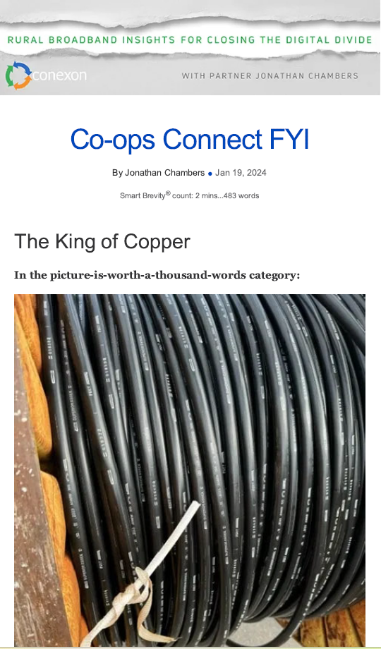 Co ops Connect FYI thumbnail with a big roll of copper.