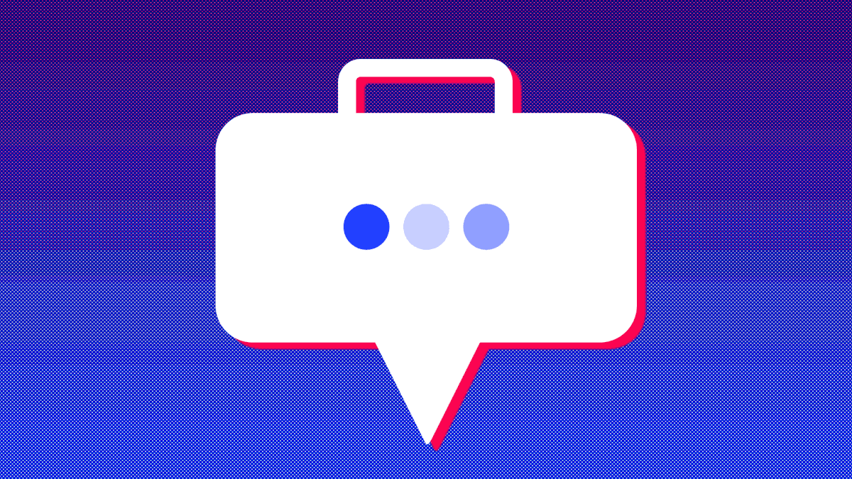 A blinking thought bubble with a suitcase handle.