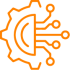 Orange gear with fiber nodes coming from the right icon